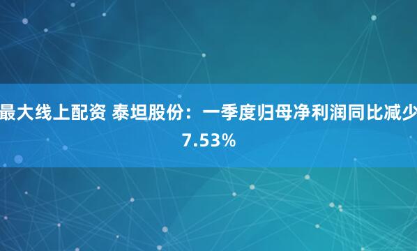 最大线上配资 泰坦股份：一季度归母净利润同比减少7.53%